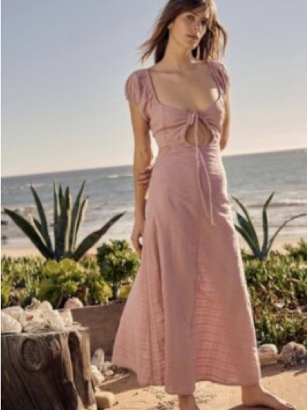 Free People Blush Tie-Front Maxi Dress